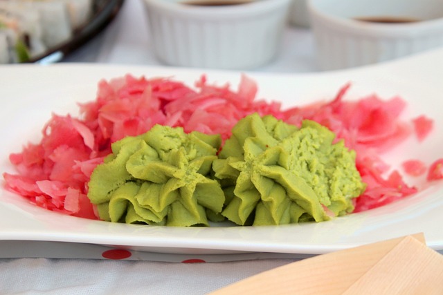 Wasabi with pickled ginger on a white plate