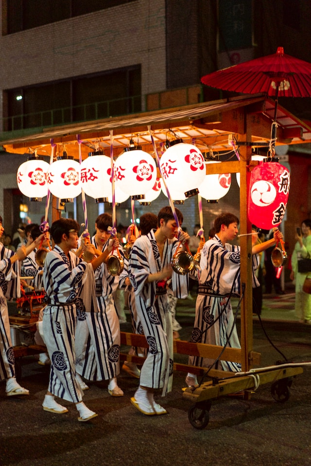 Festival participants in traditional garb 